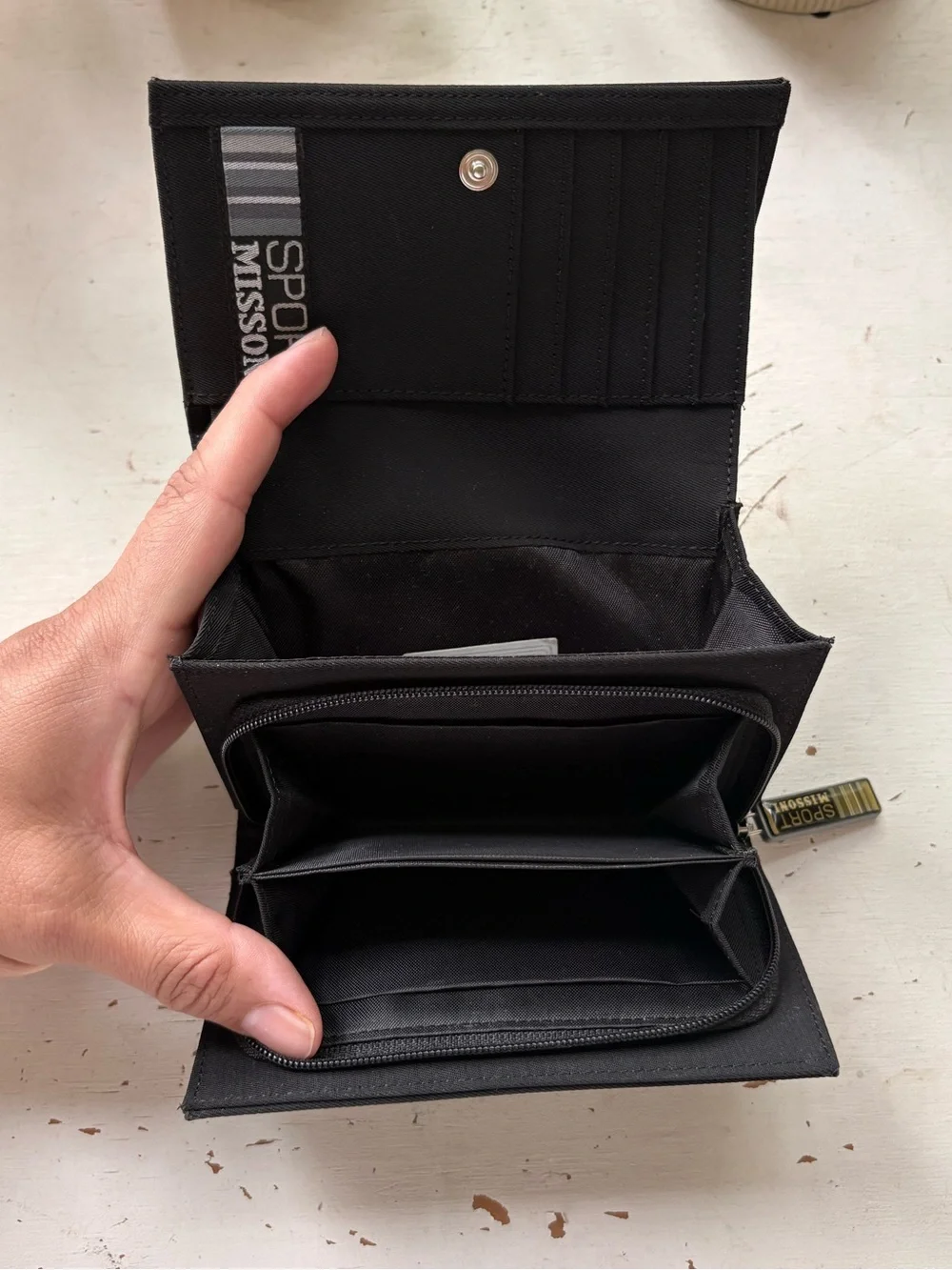Sport Missoni black nylon flap wallet with button closure